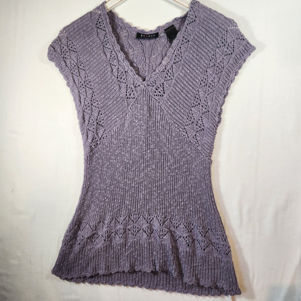 Axcess‎ y2k Lavender Purple Pointelle Knit V-Neck Cap Sleeve Top Medium